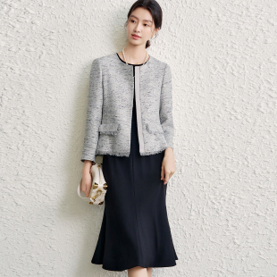 小个子短外套秋冬25新 灰色小香风通勤西装 OFFIY 雅致贵气高级感
