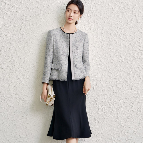 OFFIY灰色千金小香风贵气短外套