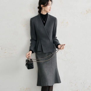 25新款 OFFIY 服外套小个子套装 羊毛高级秋冬职业西装 气质沙漏腰