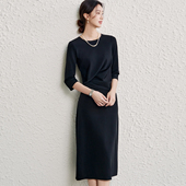 修身 OFFIY 针织醋酸巨显瘦独特设计感高级漂亮中袖 小黑裙连衣裙女