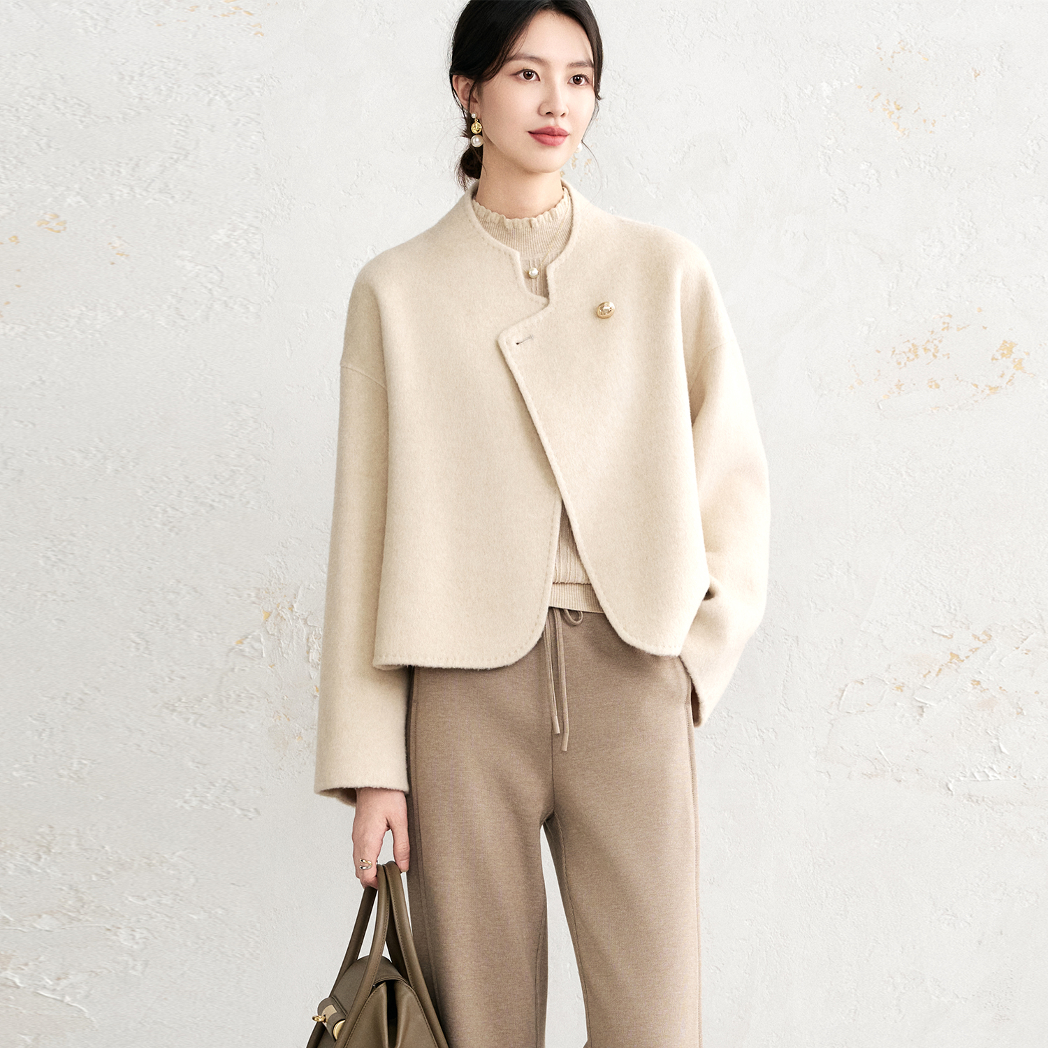 OFFIY澳洲羊毛驼绒双面呢短大衣