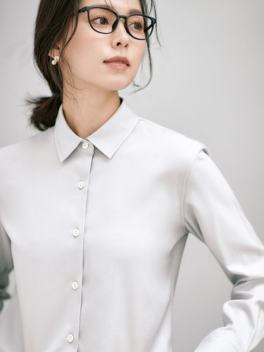 OFFIY-秋冬加厚抗皱新款 体制内面试考编职业灰正装工作长袖衬衫