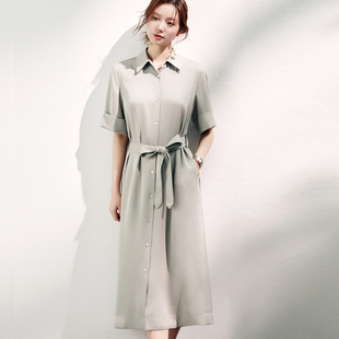 OFFIY 短袖 大方气质显瘦收腰带通勤商务连衣裙25新品 夏日清水绿