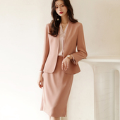 OFFIY独特西柚粉 外套女 西装 气质名媛高级感暗扣通勤修身 职业套装