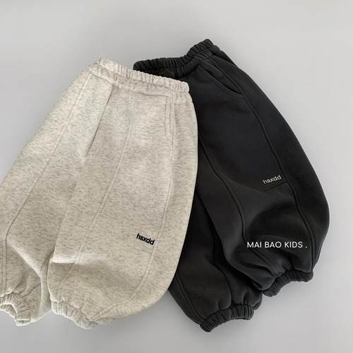 麦宝儿童加绒运动裤2025冬季新款韩版男女童纯色宽松卫裤男孩裤子