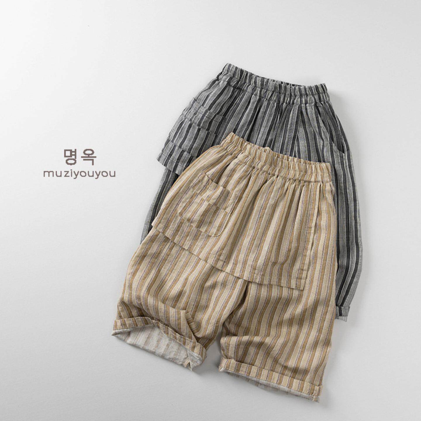 儿童假两件薄款竖条纹裤子2026夏季新款男女童韩版日系潮童防蚊裤