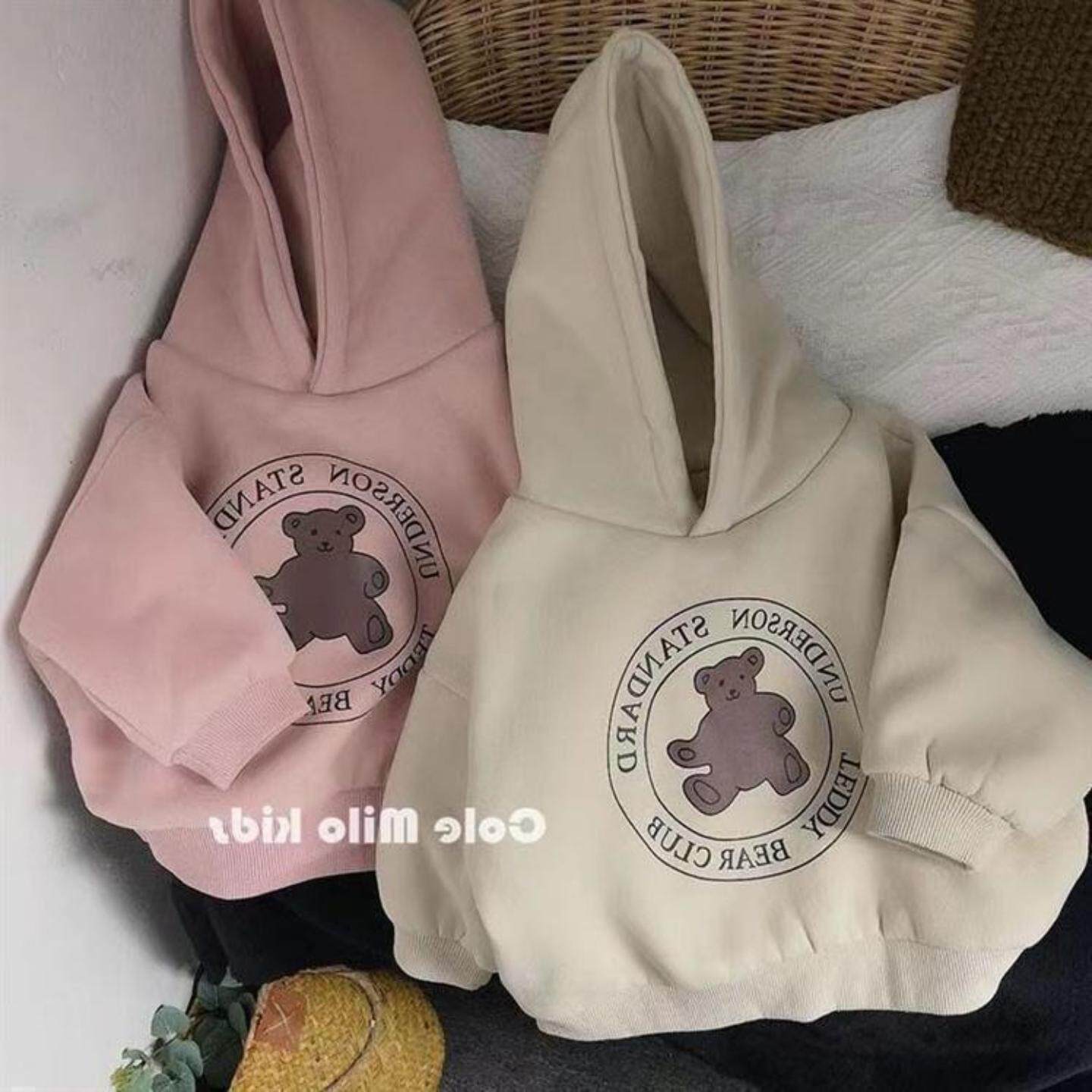 韩系新款秋冬女童连帽加绒卫衣洋气男女宝宝卡通上衣儿童装打底衫