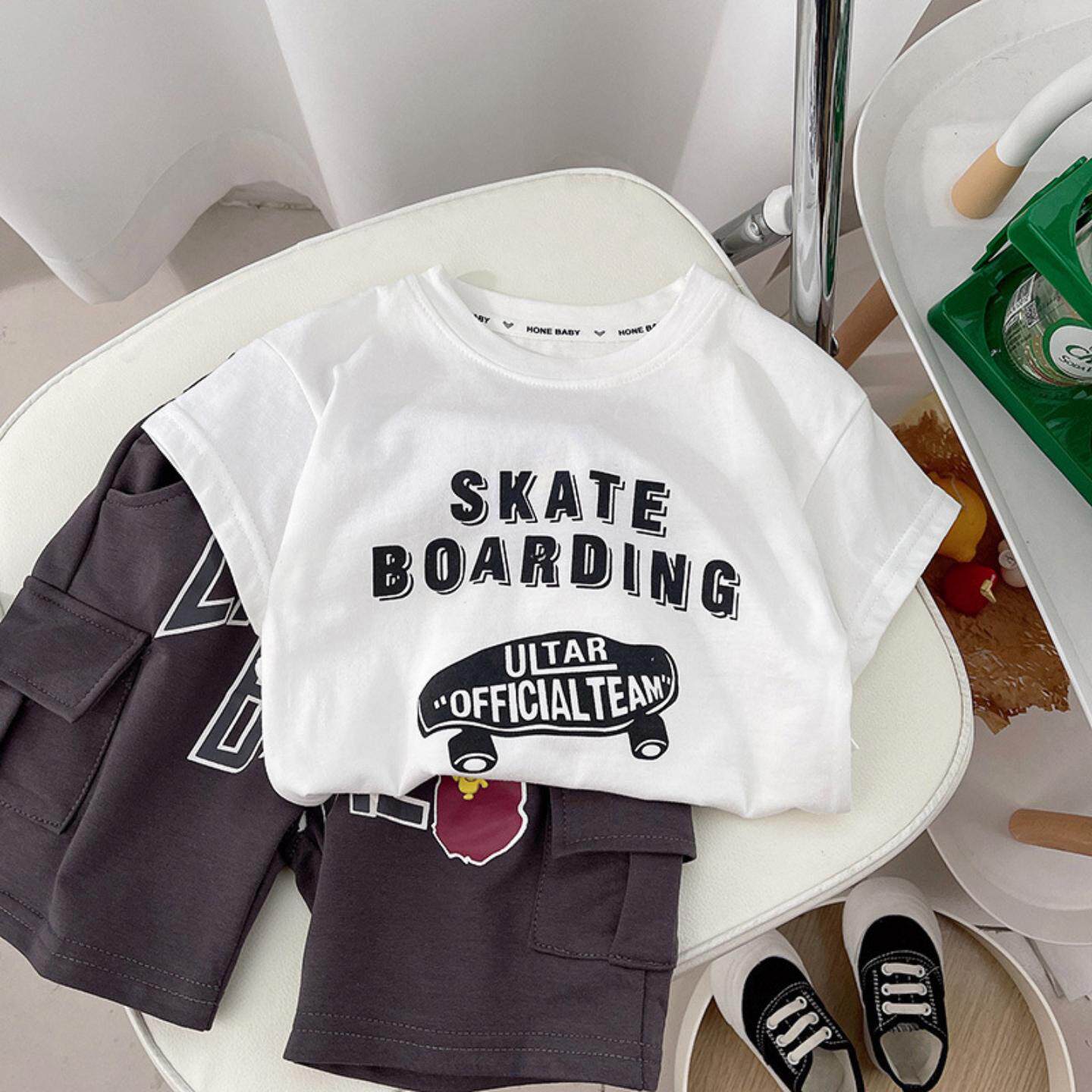 男童夏季套装2025新款儿童卡通印花T恤宝宝字母短袖夏装韩版短裤