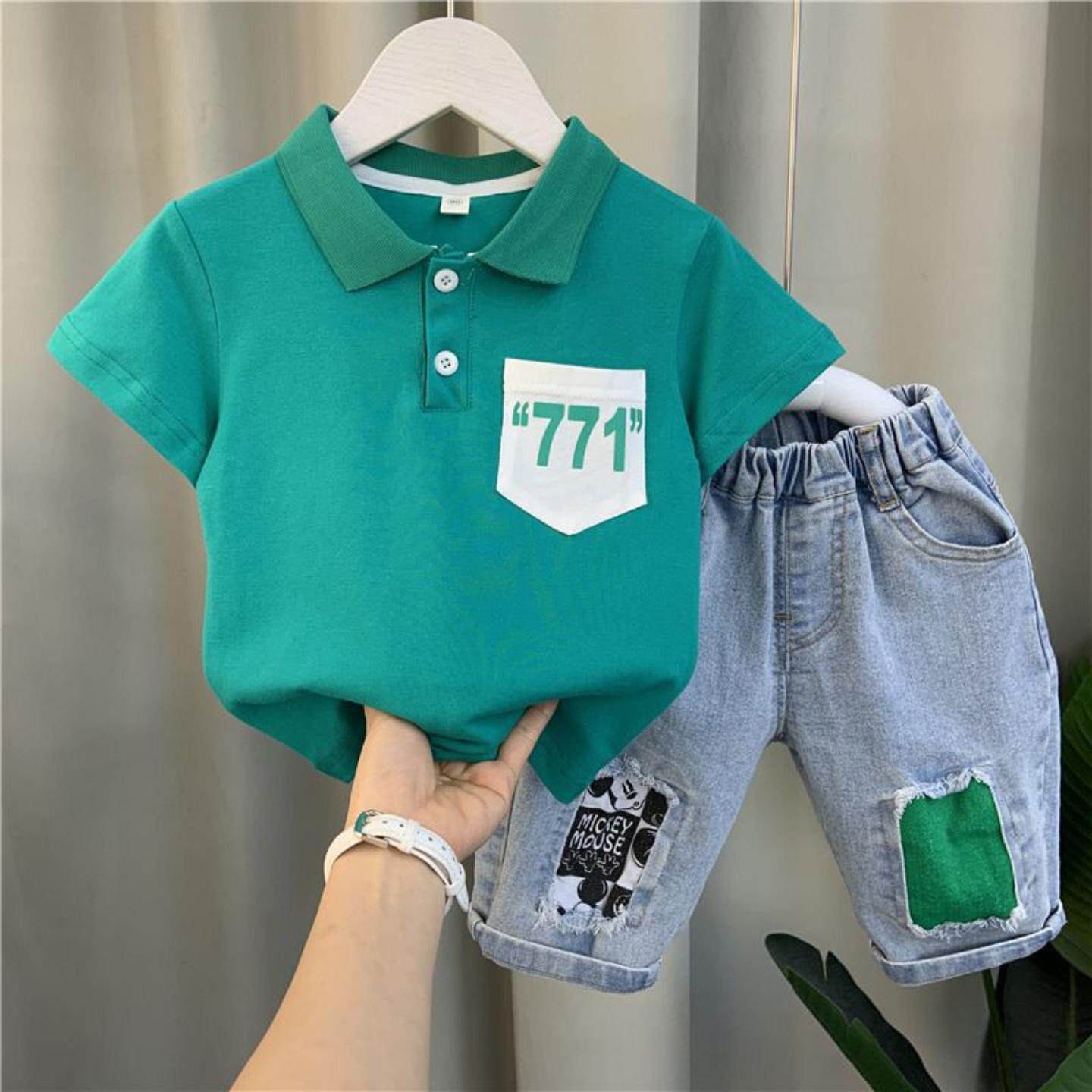 男童夏季polo衫套装2026新款洋气宝宝夏装儿童韩范酷帅短袖衣服潮