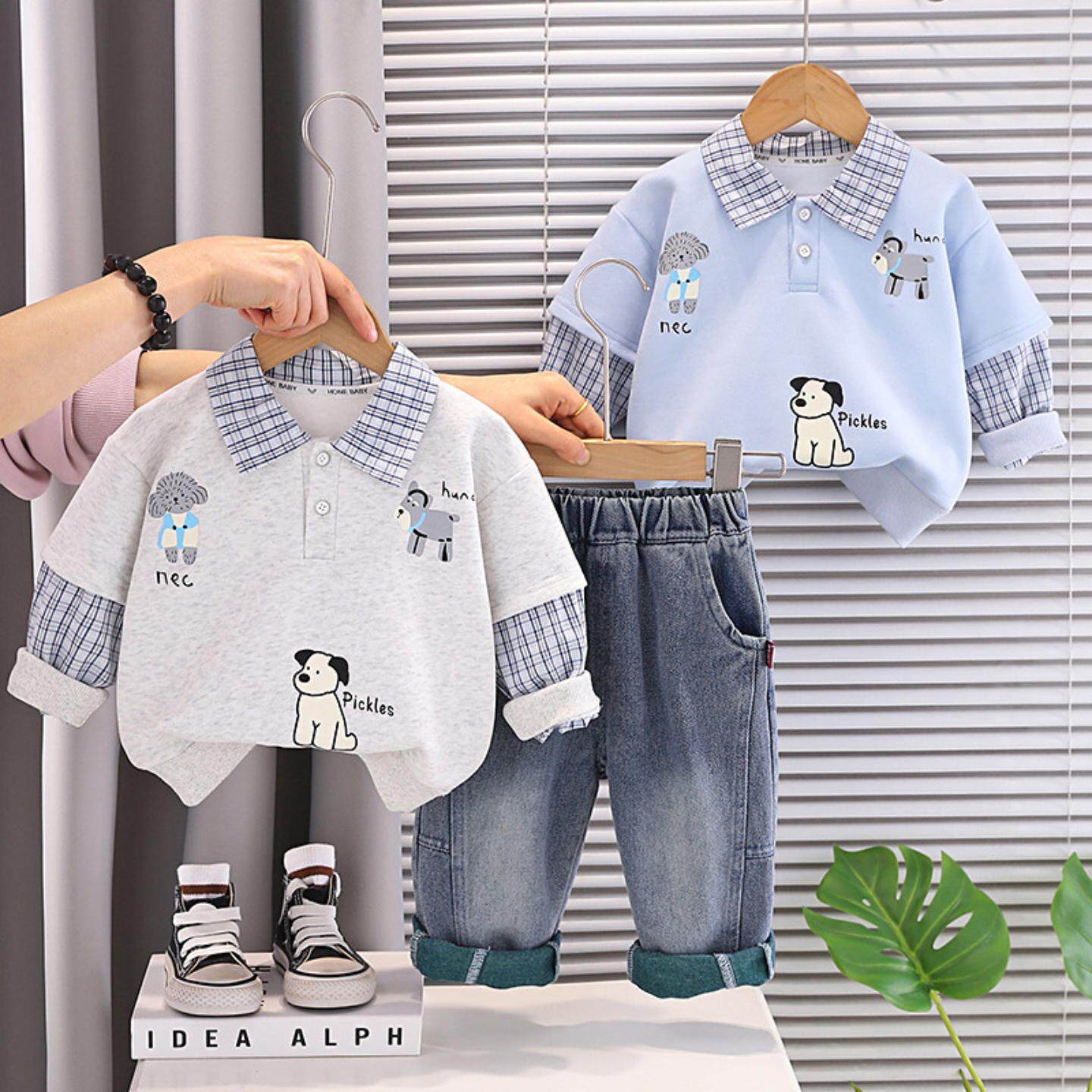 童装男童春装洋气Polo卫衣套装宝宝春秋季时髦可爱小狗衣服婴儿童