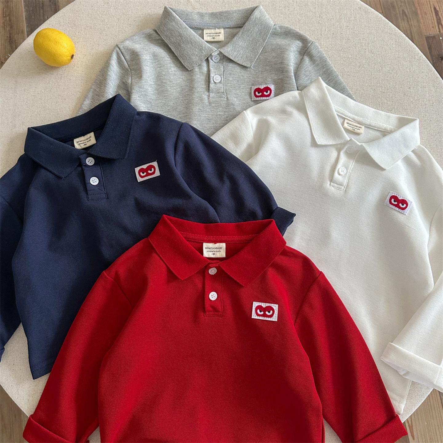 儿童长袖Polo衫25秋男童日系爱心T恤宝宝小童纯色打底衫大童上衣