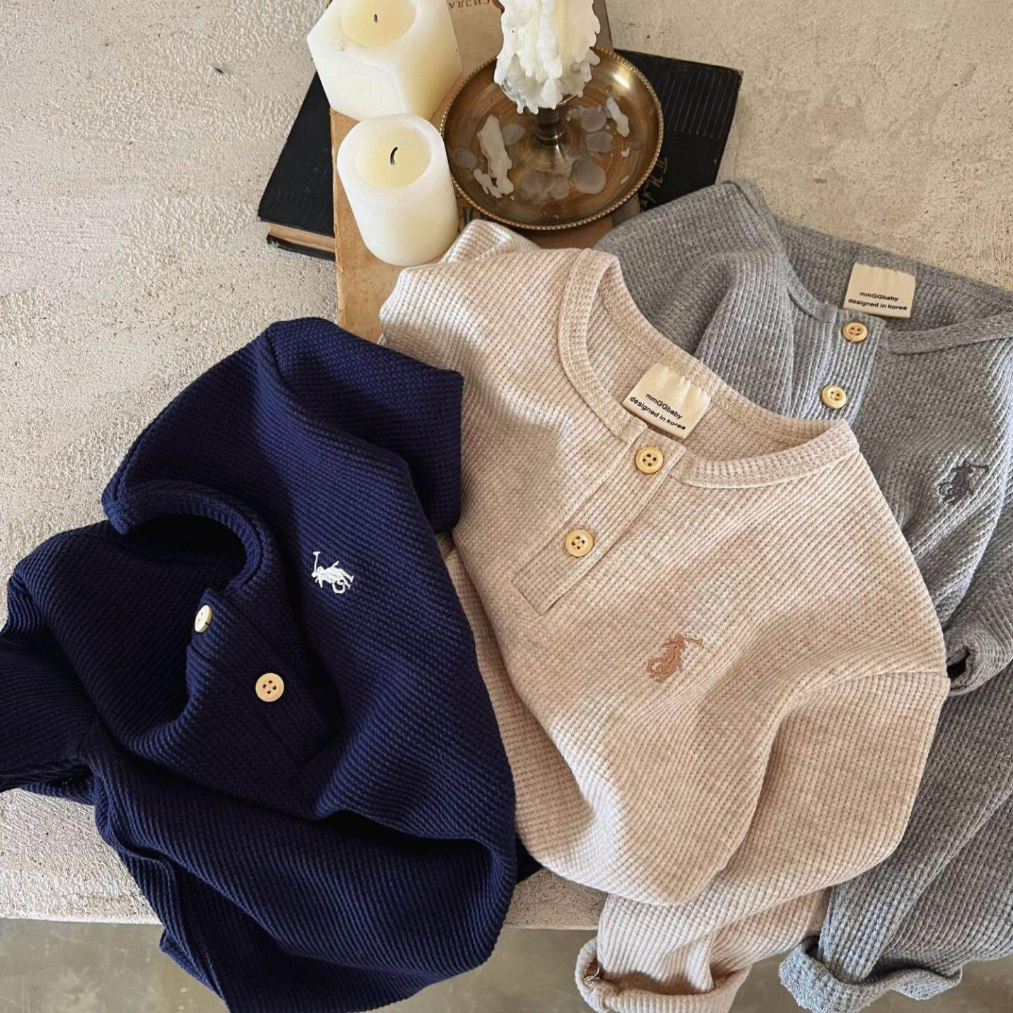 2026新款t儿童T恤秋男女童刺绣华夫格长袖宝宝韩版圆领潮牌打底衫