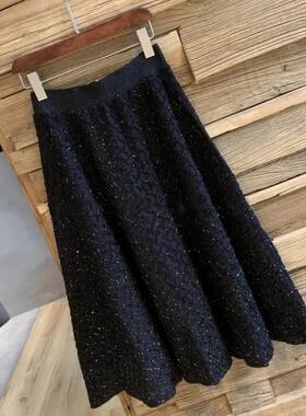 黑色半身裙子秋冬2025新款小个子女士百搭中长裙法式高腰a字裙女