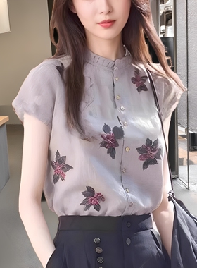 2025夏季新款设计感洋气别致小衫立领短袖小个子减龄显瘦衬衫女