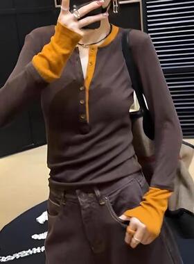 美式正肩长袖t恤女2025春季新款大码微胖mm高级感内搭打底衫上衣