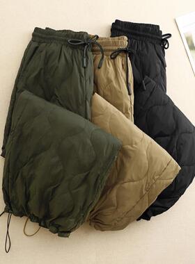 外贸撤柜轻薄羽绒裤女冬季时尚抽绳哈伦裤宽松防风保暖棉裤潮