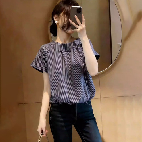 韩版不规则抽绳褶皱大码衬衫女