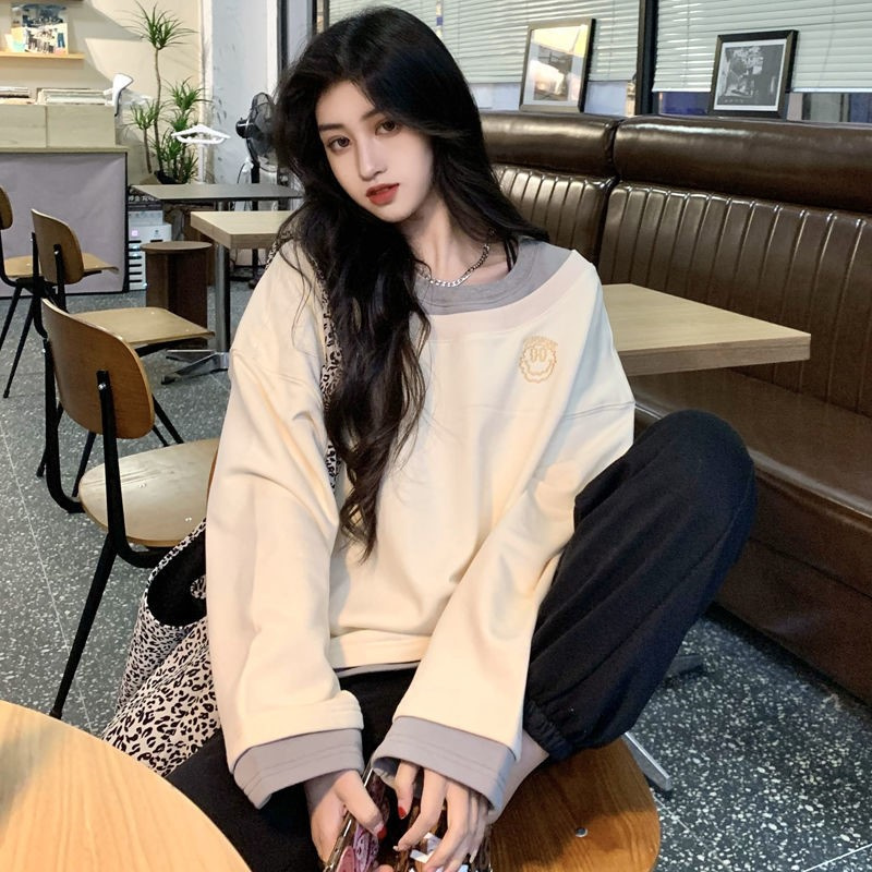 假两件卫衣女2025新款春秋设计感小众上衣宽松韩系慵懒风薄款外套