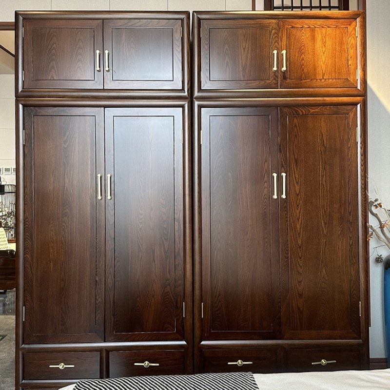 义仁阁新中式榆木衣橱纯全实木卧室大衣柜子家用仿古典收纳顶箱柜