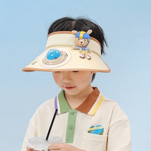 儿童防晒帽子夏季 空顶带风扇大檐男女防紫外线可爱遮阳宝宝太阳帽