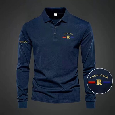 2025年法国高端商务POLO衫公鸡印花长袖t恤吸湿排汗透气中青年秋