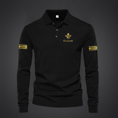 2025时尚轻奢polo长袖T恤男三道杠港风翻领休闲秋冬新款打底上衣