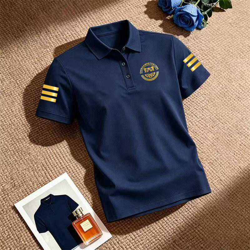 2026夏季新款翻领POLO衫男短袖休闲港风三条杠系列时尚印花上衣