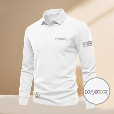 2025男士时尚轻奢休闲商务翻领新款长袖T恤秋冬POLO时尚印花上衣