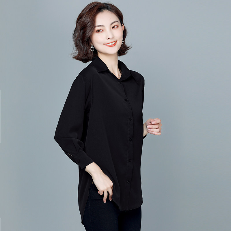 雪纺衬衫女2025春季新款韩版宽松显瘦打底衫黑色职业OL百搭上衣潮