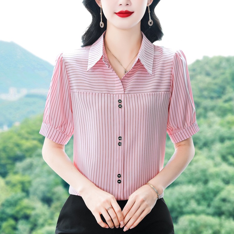 高端大牌真丝衬衫短袖遮肚上衣女