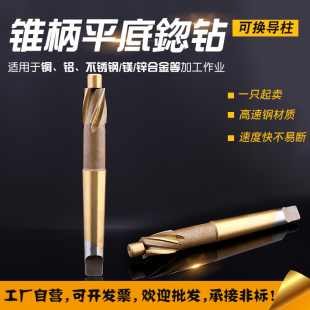 高速钢锥柄沉头铣刀螺丝沉孔钻平底锪钻可换导柱 加长模具钢专用