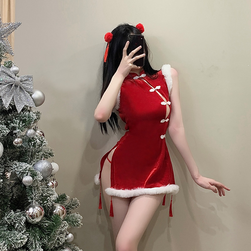 女丝绒旗袍圣诞制服7折