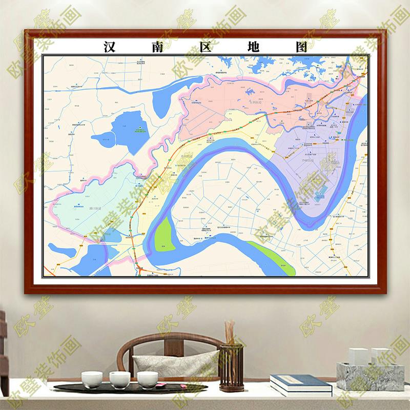 武汉市汉南区地图行政交通地形带框城区办公室2023装饰画