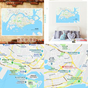超大巨幅新加坡地图简约现代墙创意海报客厅装饰画现代装饰画平面