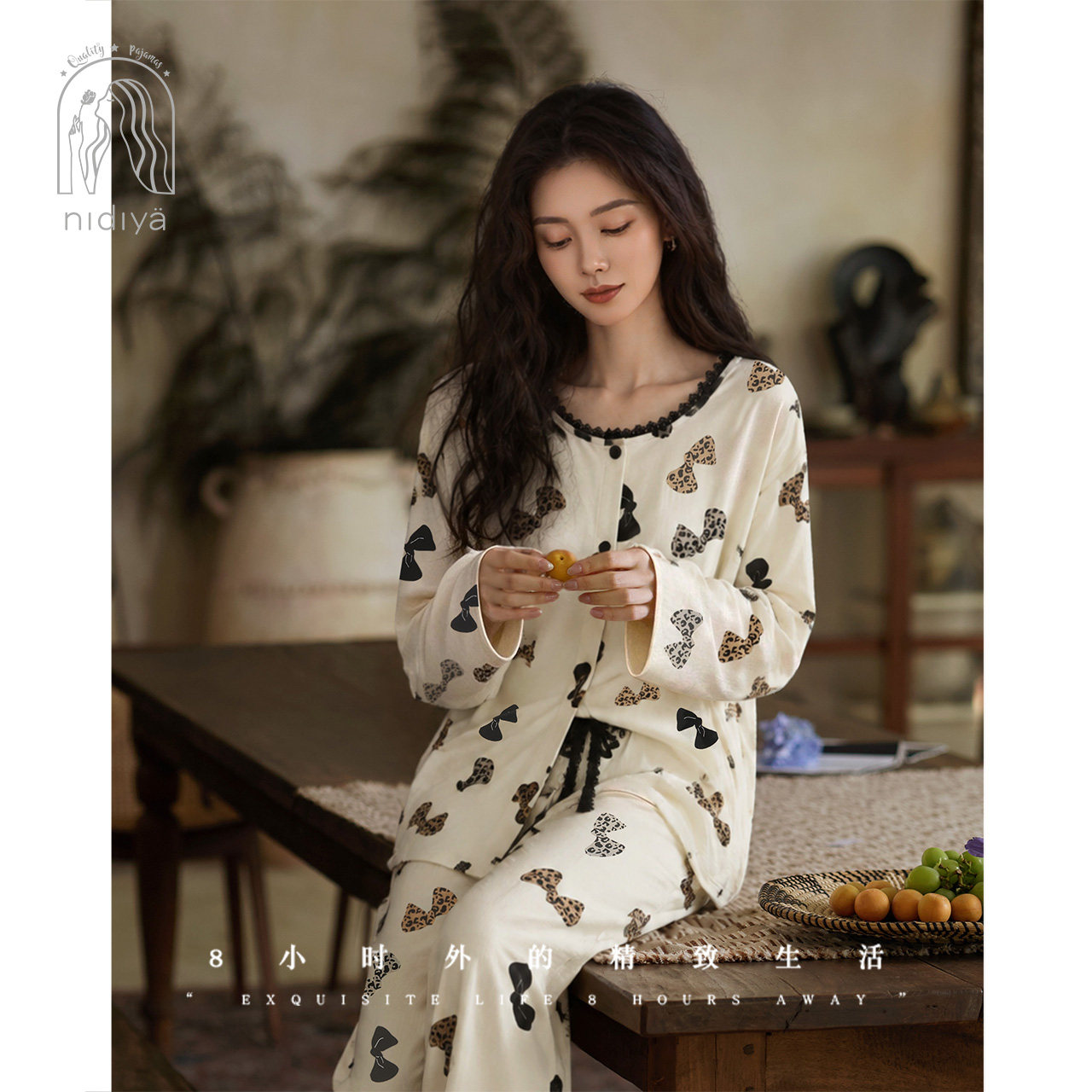 春秋季柔软棉精致少女家居服套装