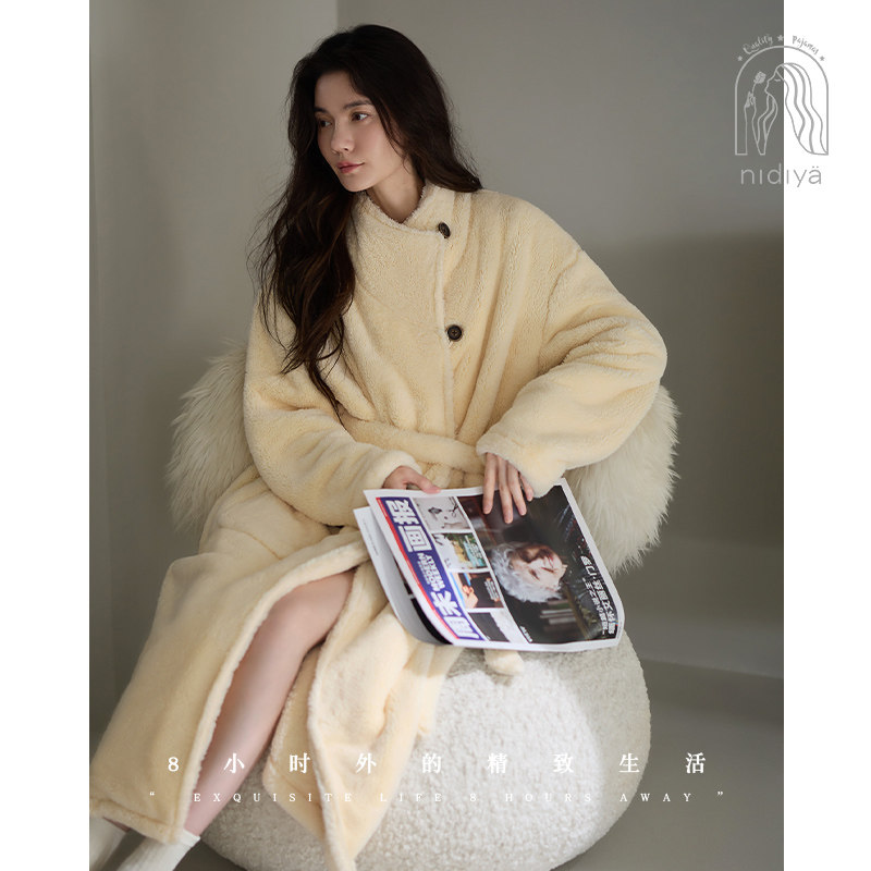 秋冬季珊瑚绒睡袍简约休闲家居服