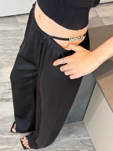 女 阔腿裤 高定AW2023早春新款 真丝松紧腰绑带水钻字母直筒休闲长裤