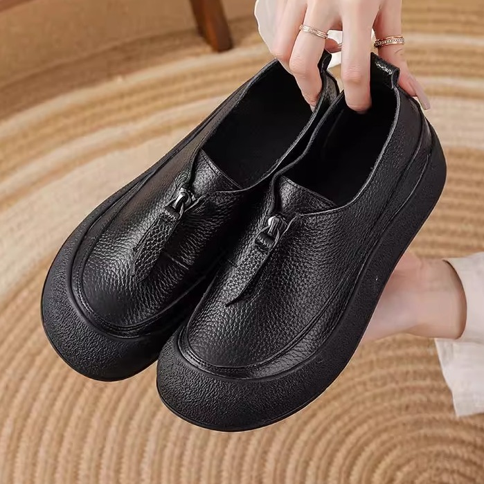 真皮一脚蹬单鞋头层牛皮复古休闲百搭软底防滑中老年妈妈鞋女鞋