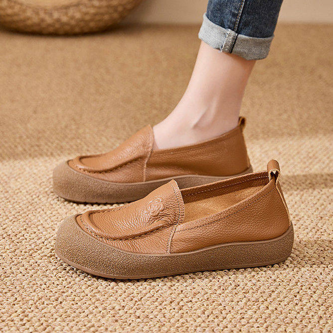 头层牛皮真皮春季防滑平底圆头单鞋舒适豆豆鞋休闲百搭软底妈妈鞋,女鞋,乐福鞋（豆豆鞋）,淘宝优惠券,粉丝福利购,淘宝优惠卷