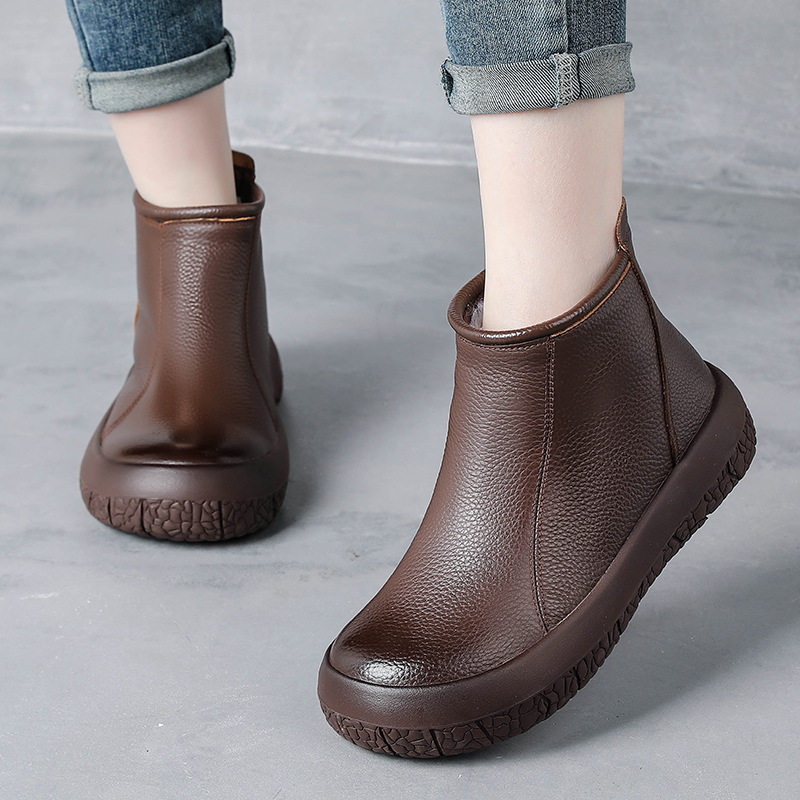 头层牛皮羊毛靴冬复古真皮短靴女鞋加绒保暖中老年妈妈鞋棉靴软底,女鞋,时尚雪地靴,淘宝优惠券,粉丝福利购,淘宝优惠卷