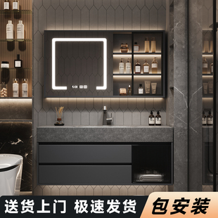 2026新款希尔灰岩板热弯一体盆浴室柜组合卫生间洗手洗脸盆洗漱台