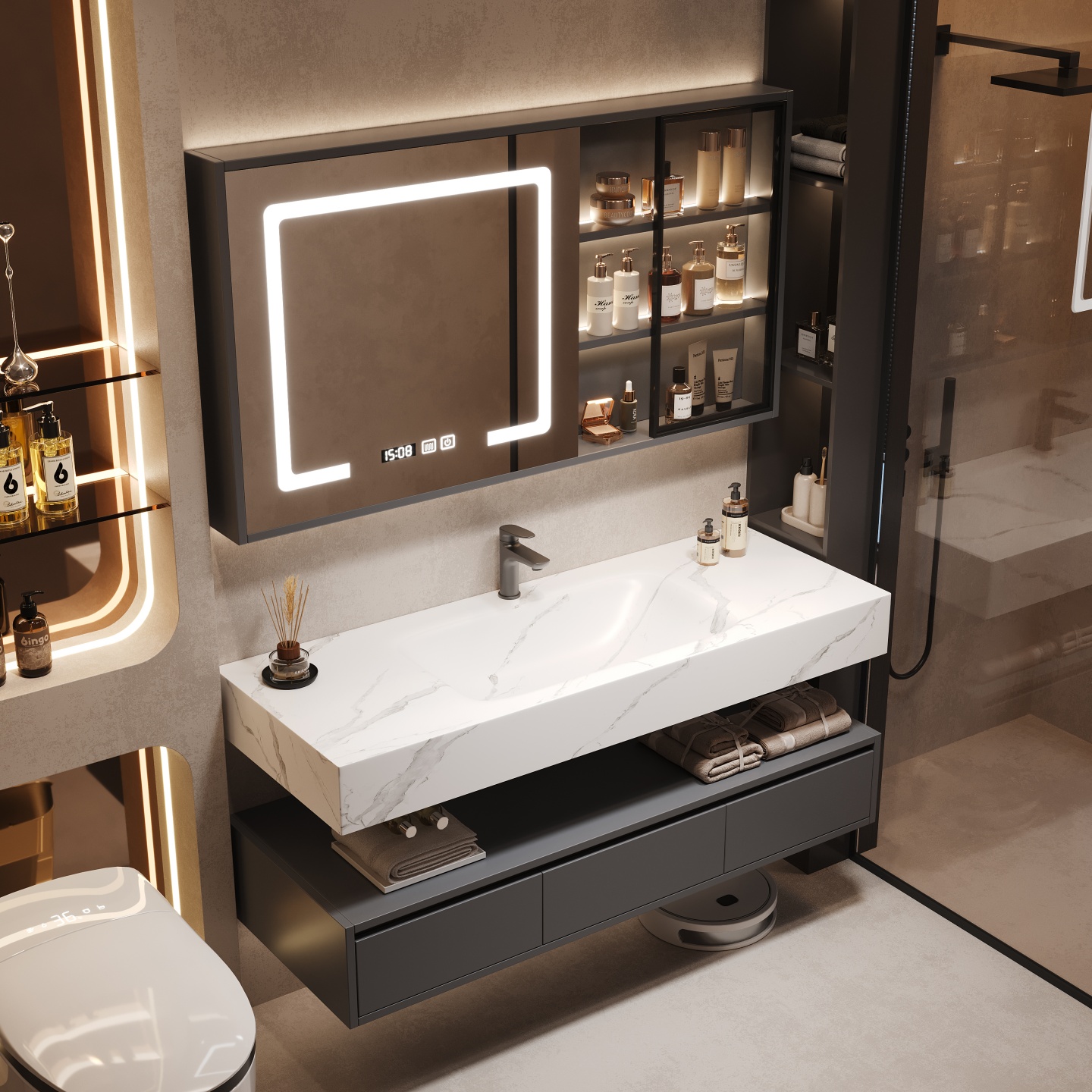 新款热弯岩板浴室柜组合