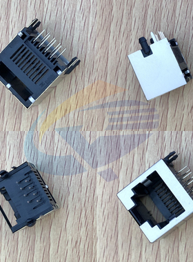 RJ45网口网络连接器55A1X1 8p8C屏蔽黑色卧式13长全铜镀金PBT材料