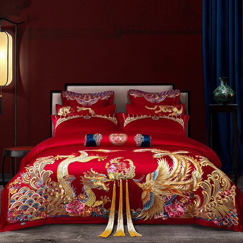 思辰婚庆刺绣四件套大红色140支