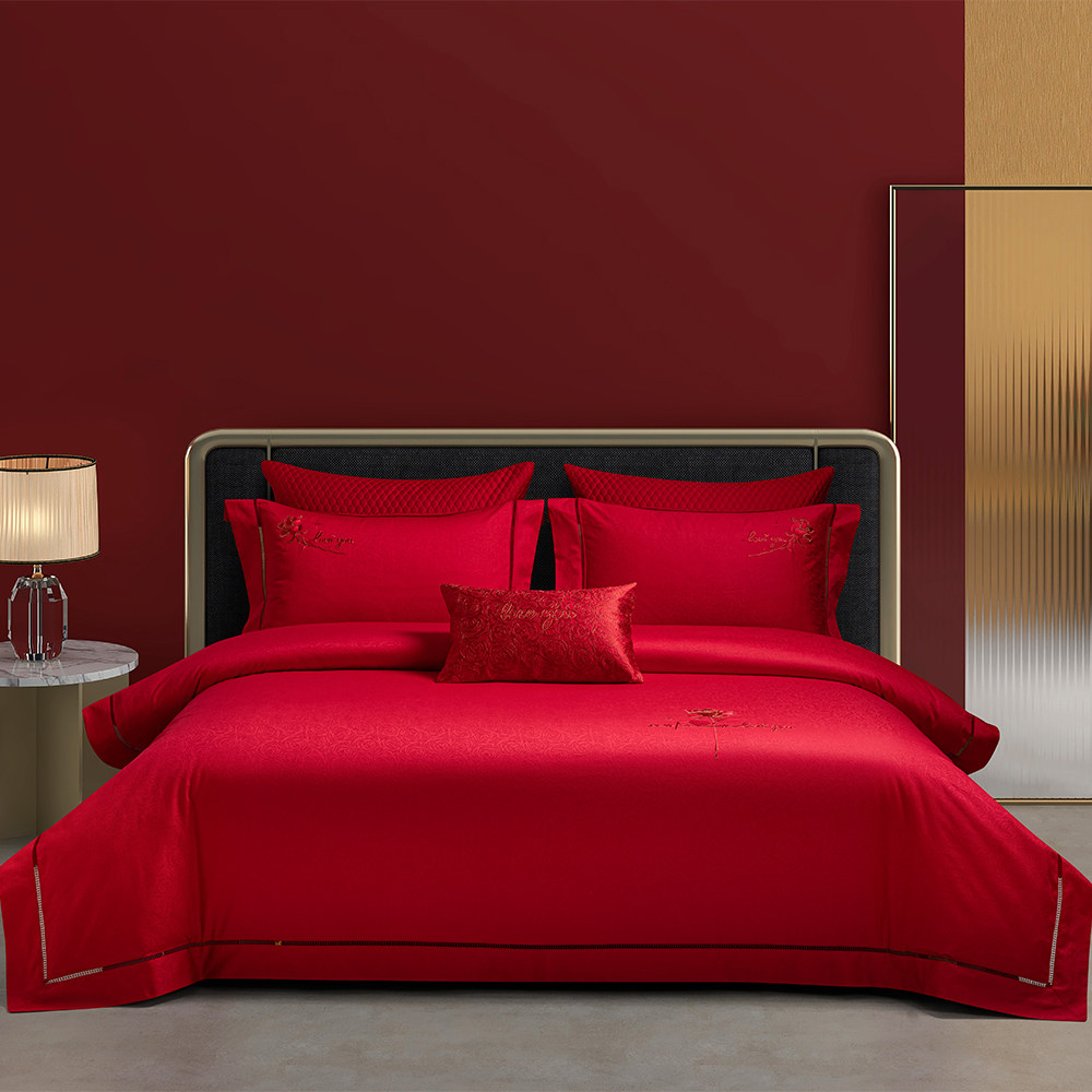 思辰家纺结婚床上用品新婚礼幸福感婚庆七件套大红全棉刺绣四件套,床上用品,婚庆床品套件,淘宝优惠券,粉丝福利购,淘宝优惠卷