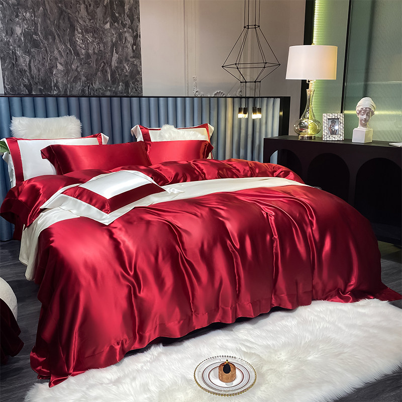 重磅结婚真丝四件套红色裸睡丝滑奢华高端婚庆100%桑蚕丝床上用品