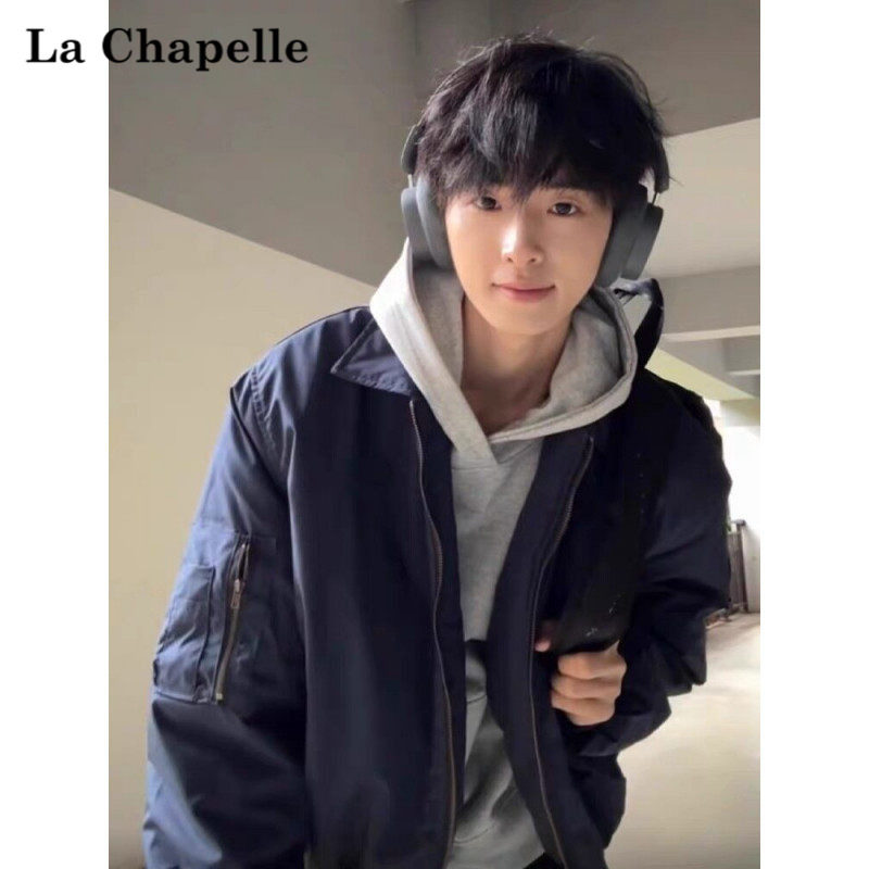 拉夏贝尔美式飞行员夹克男款秋季高级感痞帅翻领外套短款棒球服男