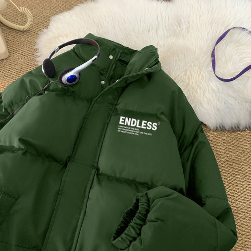 拉夏贝尔美式咖色宽松立领棉服男