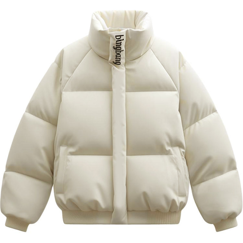 拉夏贝尔刺绣立领pu皮保暖棉服男