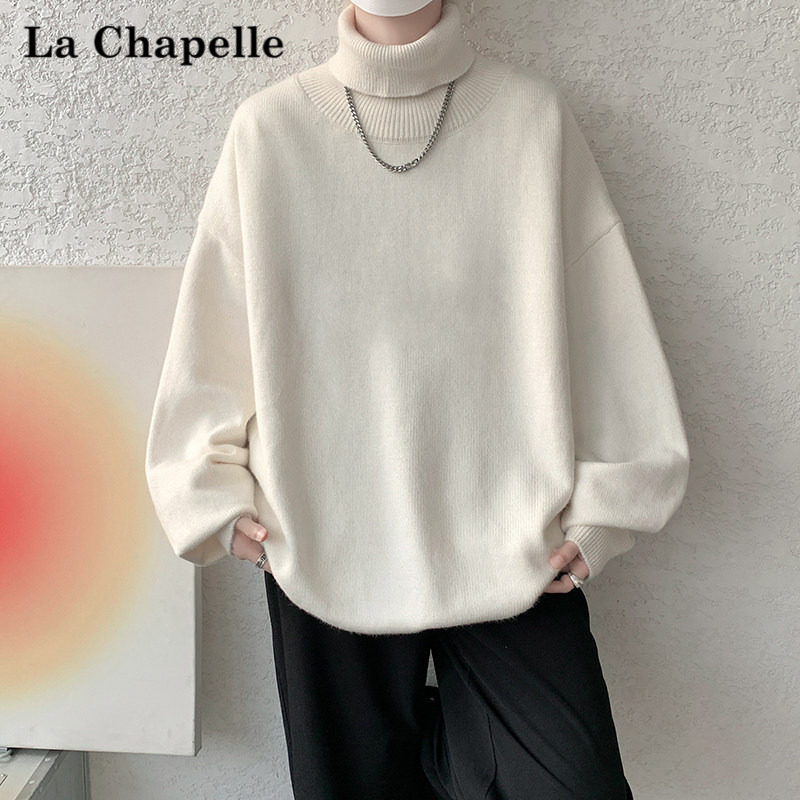 拉夏贝尔港风cleanfit可翻高领毛衣男秋冬季特大码内搭打底衫上衣